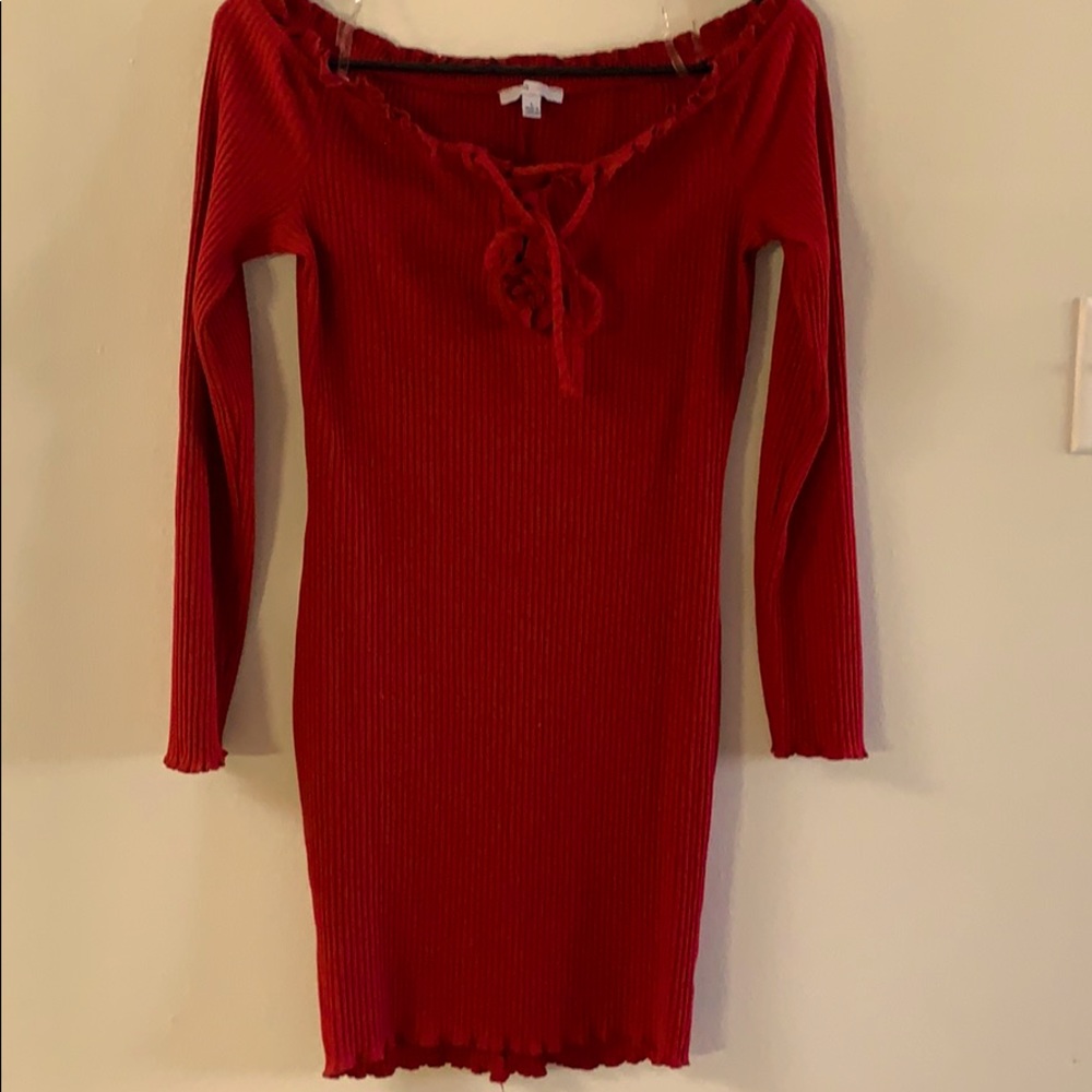 Long sleeve off the shoulders red dress